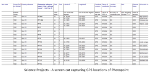 Example of screen cut - Excel GPS Photo points Sec 13